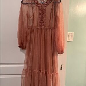 Joyfolie Pink and Cream Flutter Sleeve Sundress .
